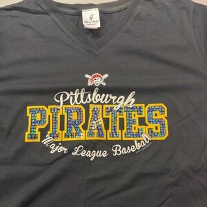 Soft As A Grape Pittsburgh Pirates MLB V-Neck T-ShirtBlack Womens Sequin Graphic